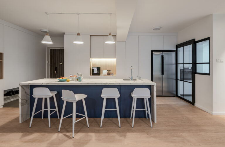 Scandinavian HDB design at 544 Jelapang Road by Zenith Arc, featuring a stylish kitchen island table with a minimalist, functional design