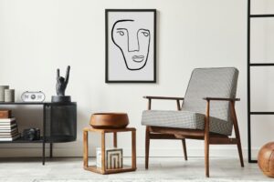 minimalistic living room interior design with art picture