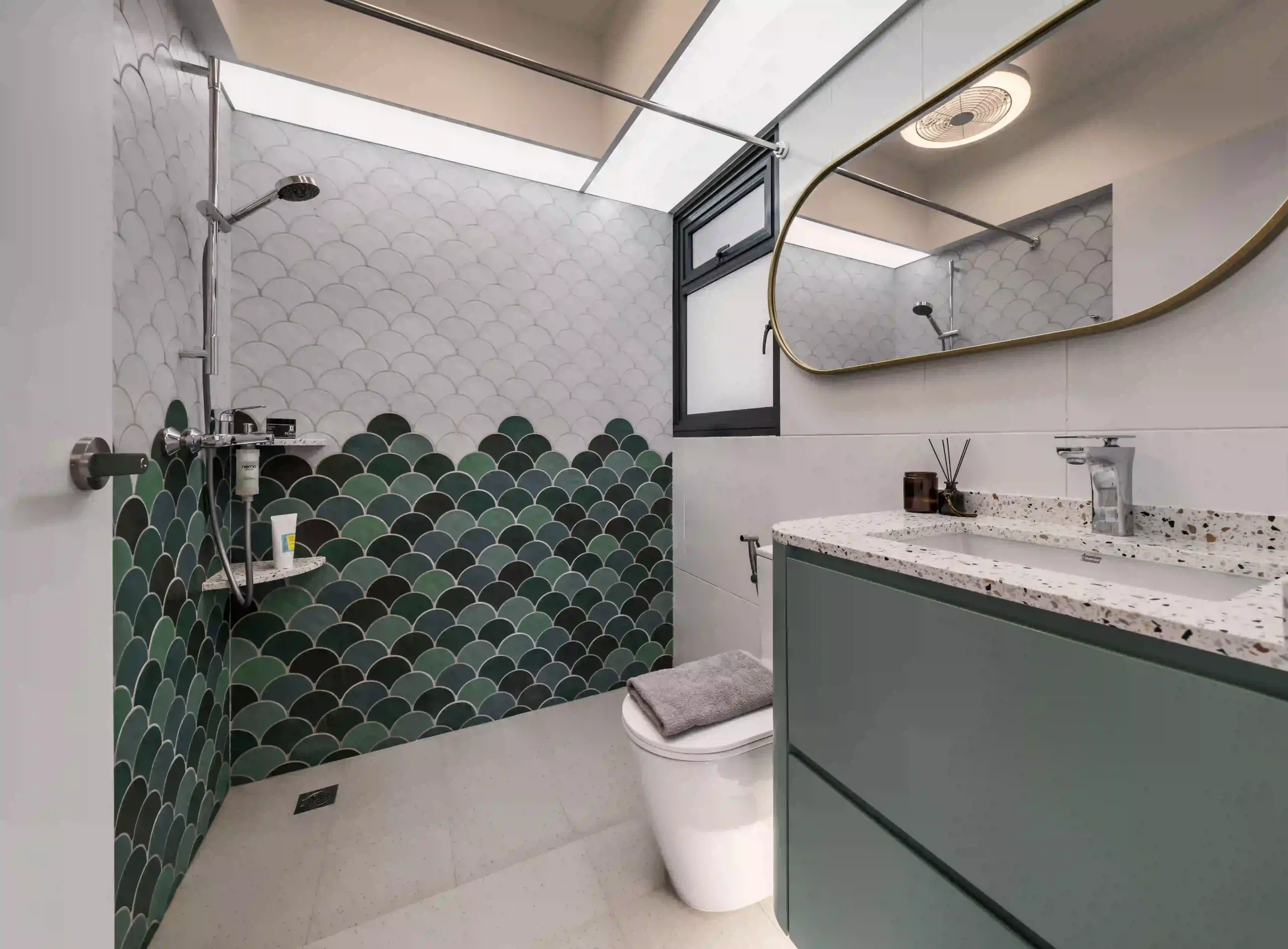 contemporary electic green white tiles bathroom 101a bidadari park drive 2nd project