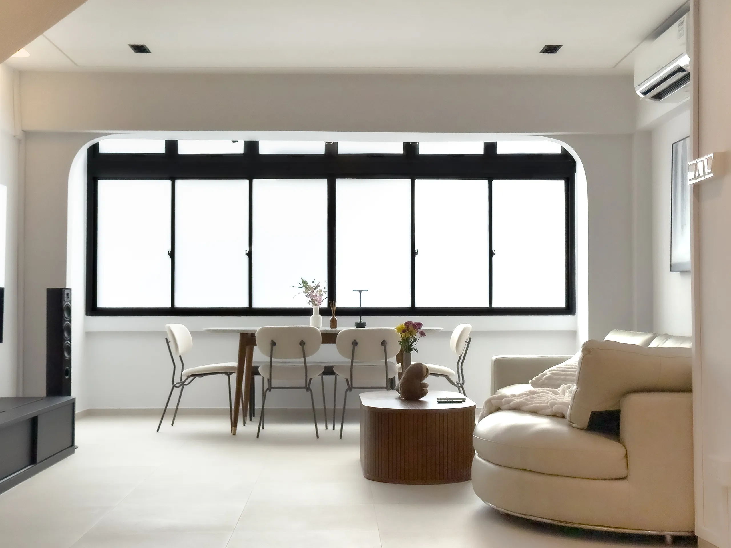 Blend of Japandi and minimalist 717 bedok reservoir rd living room and dining area
