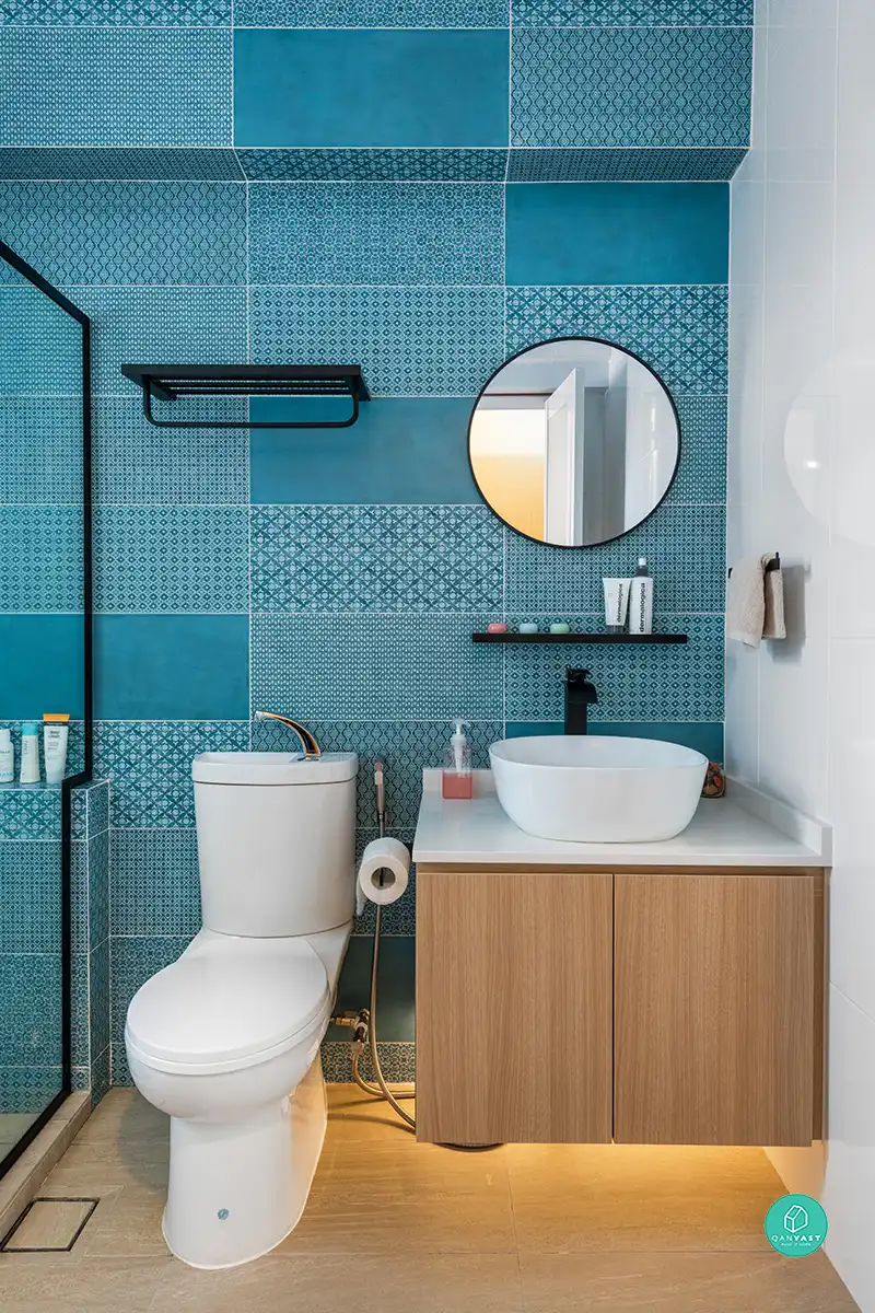 Modern Scandinavian blue tile bathroom 101A Bidadari Park Drive